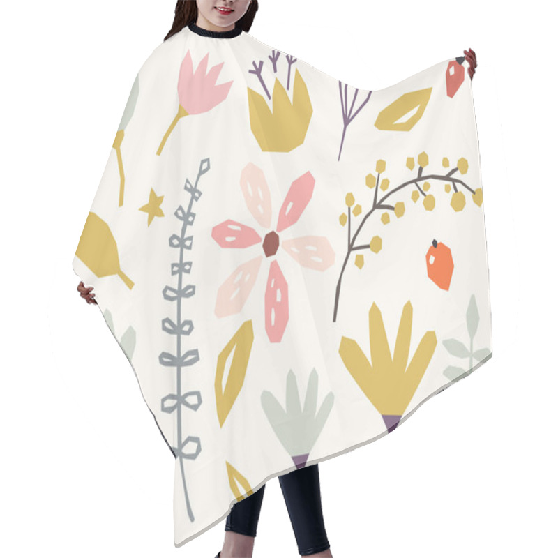 Personality  Floral Paper Cut Shapes On White Background. Cute And Modern Wallpaper, Web Background, Fabric And Packaging Design. Hair Cutting Cape