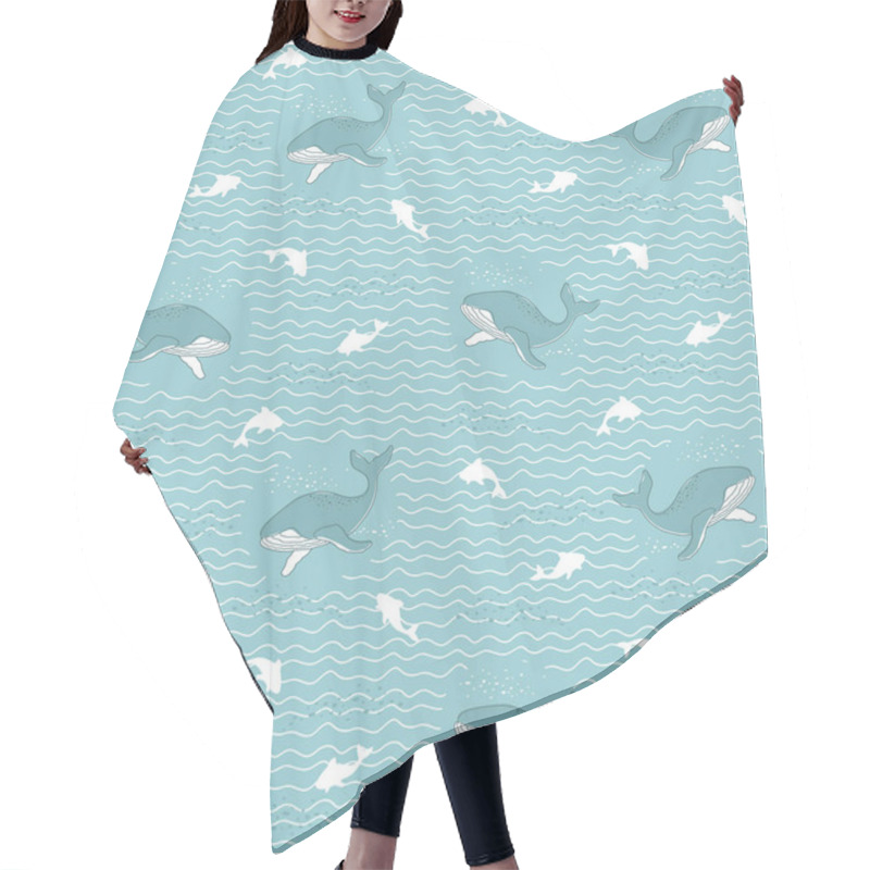 Personality  Oceanic Background, Whales And Sharks On A Wavy Background Hair Cutting Cape