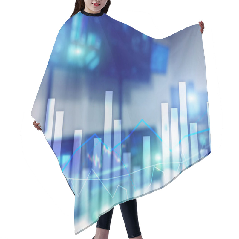 Personality  Financial Graphs And Charts On Blurred Business Center Background. Invesment And Trading Concept. Hair Cutting Cape