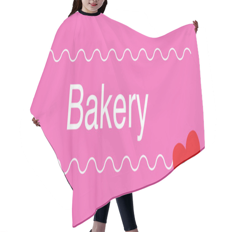 Personality  Pink Bakery Label With Red Heart And Curved Lines Hair Cutting Cape