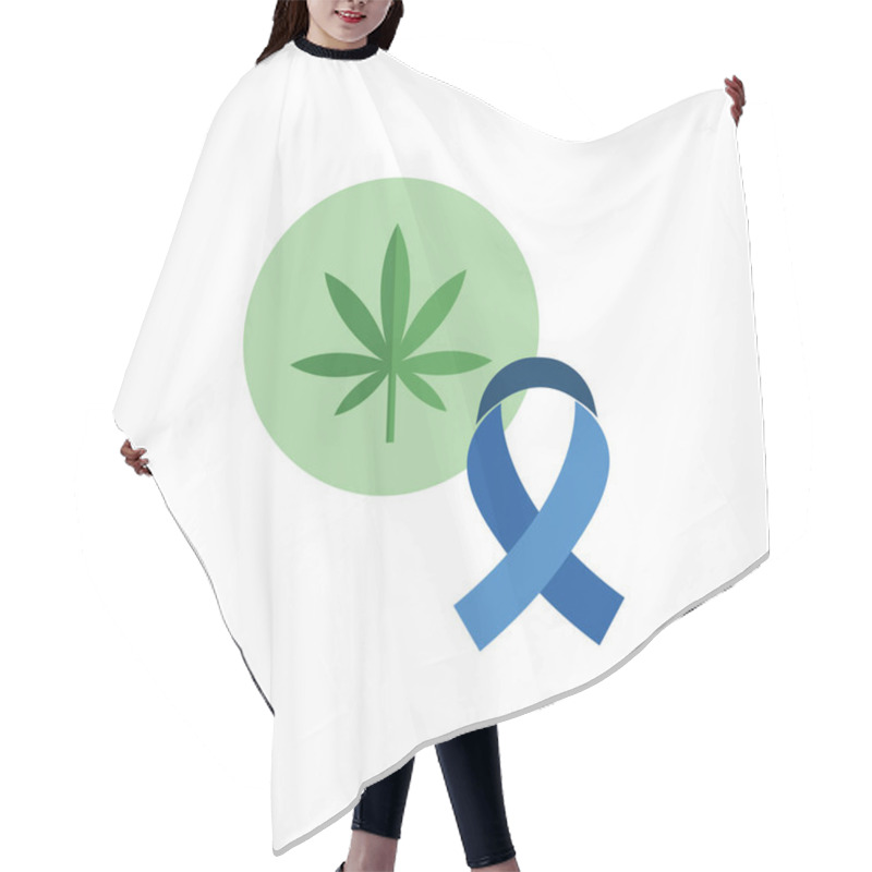 Personality  Green Cannabis Leaf Next To Blue Awareness Ribbon For Medical Marijuana. Suitable For Health Articles, Medical Websites, And Cannabis Industry. Hair Cutting Cape