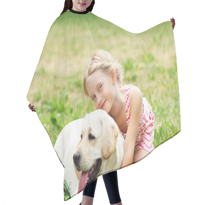 Personality  Little Girl With Her Dog Hair Cutting Cape