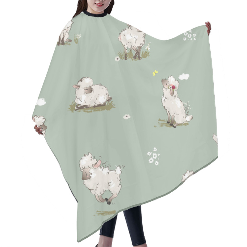 Personality  Seamleaa Pattern With Cute Sheeps Hair Cutting Cape