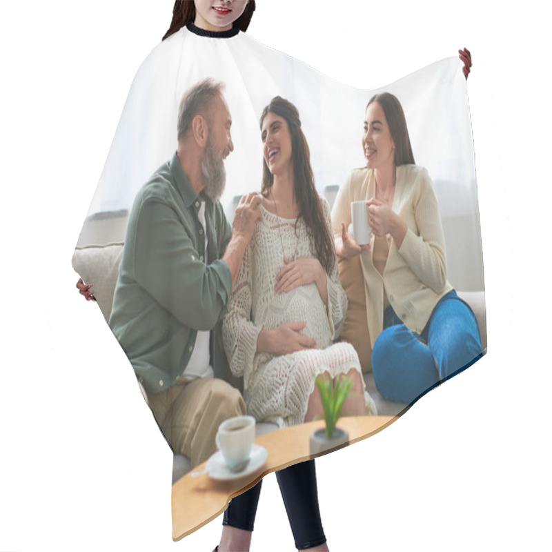 Personality  Father Paid Visit To His Pregnant Daughter And Her Partner, In Vitro Fertilization Concept Hair Cutting Cape