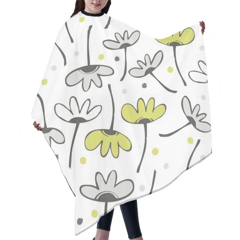 Personality  Green Gray Messy Floral Pattern With Dots Doodle Seamless Pattern On White Background Hair Cutting Cape