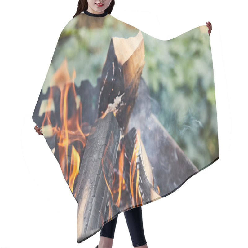 Personality  Selective Focus Of Firewood With Fire Flames In Grill Hair Cutting Cape