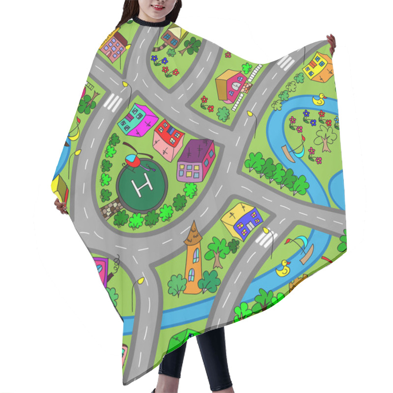 Personality  Cartoon Map Seamless Pattern.   Hair Cutting Cape