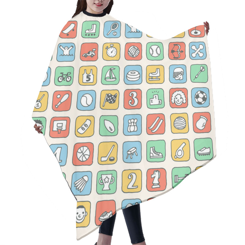 Personality  Doodle Sport Icons Set Hair Cutting Cape