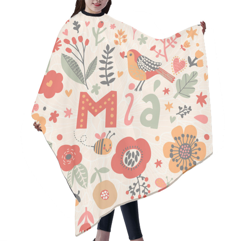 Personality  Beautiful Floral Card With Name Mia Hair Cutting Cape