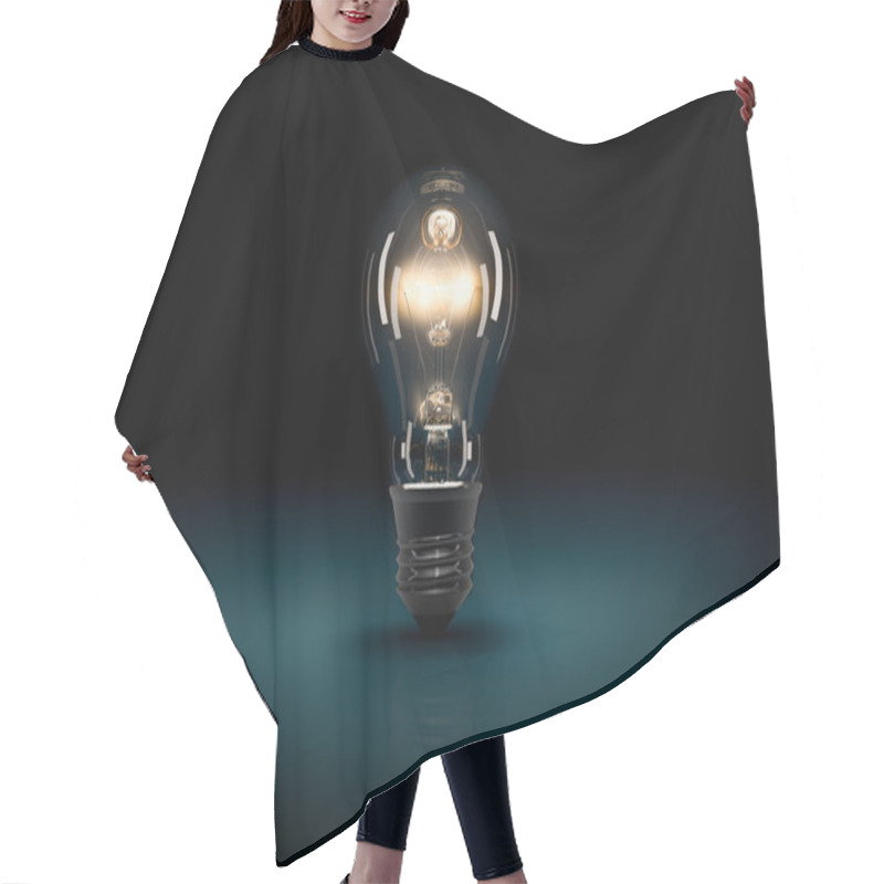 Personality  Glowing 3D Light Bulb On Dark Blue Background Hair Cutting Cape