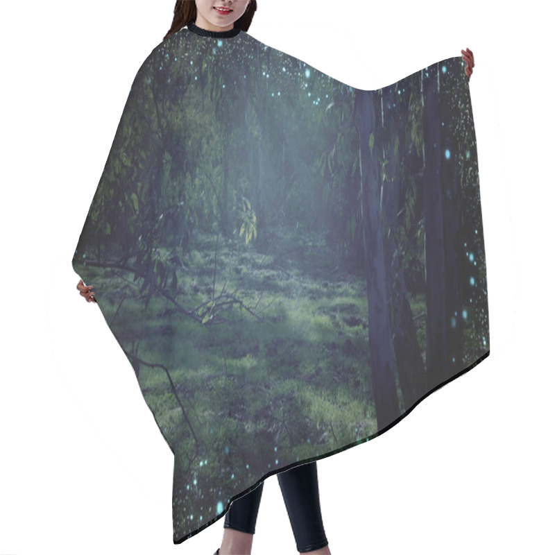 Personality  Abstract And Magical Image Of Firefly Flying In The Night Forest. Fairy Tale Concept Hair Cutting Cape