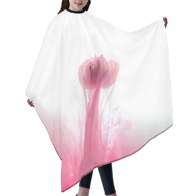 Personality  Close Up View Of Pink Flower And Ink Splash Isolated On White Hair Cutting Cape