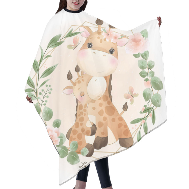 Personality  Cute Doodle Giraffe With Floral Illustration Hair Cutting Cape