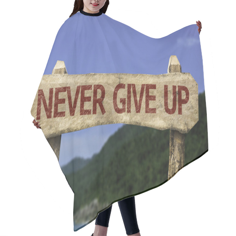 Personality  Never Give Up Wooden Sign Hair Cutting Cape