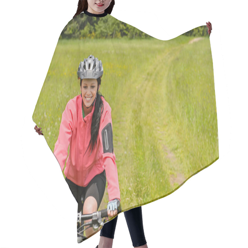 Personality  Woman Riding Bicycle On Meadow Path Hair Cutting Cape