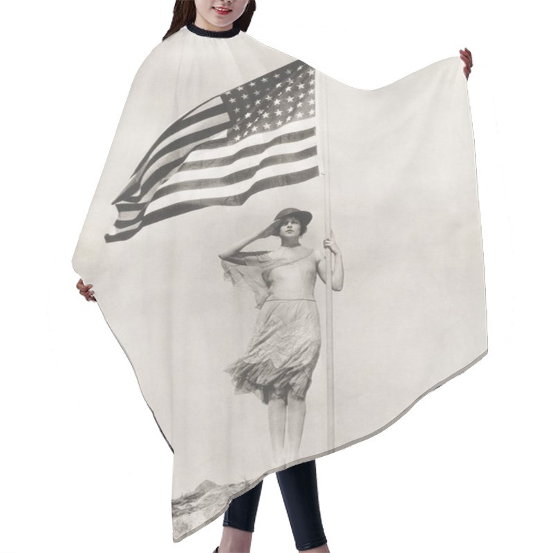 Personality  Woman  Holding American Flag  Hair Cutting Cape