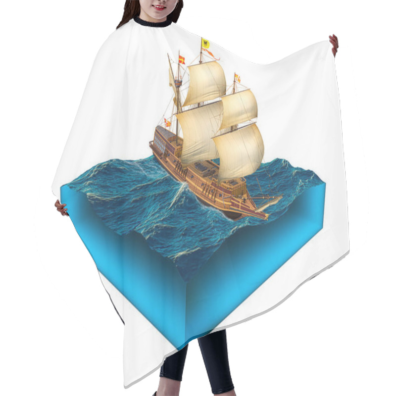 Personality  Isolated Cube Of Water With Spanish Galleon Ship Hair Cutting Cape