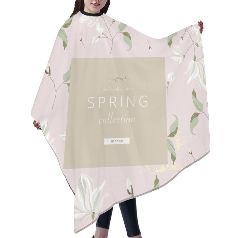 Personality  Floral Spring Social Media Banner For Advertising With Chic Magnolia Flower Pattern On Pink Blush Background Hair Cutting Cape