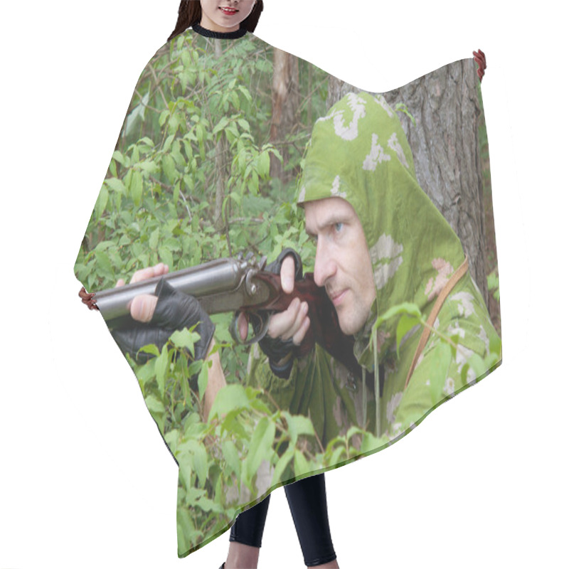 Personality  The Shooter In Camouflage With An Old Gun Hair Cutting Cape