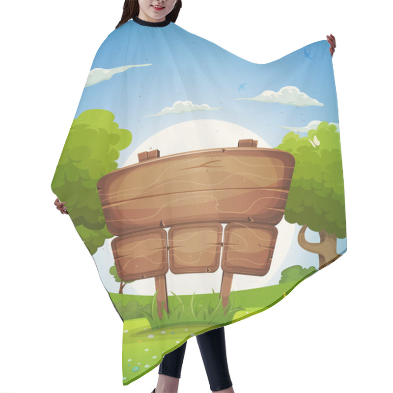 Personality  Spring And Summer Landscape With Wooden Sign Hair Cutting Cape