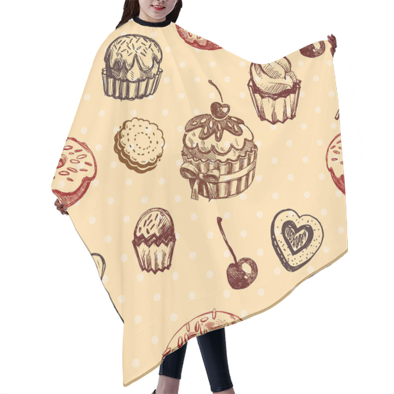 Personality  Seamless Texture Sweets, Donut, Biscuit On Background Polka Dots Hair Cutting Cape