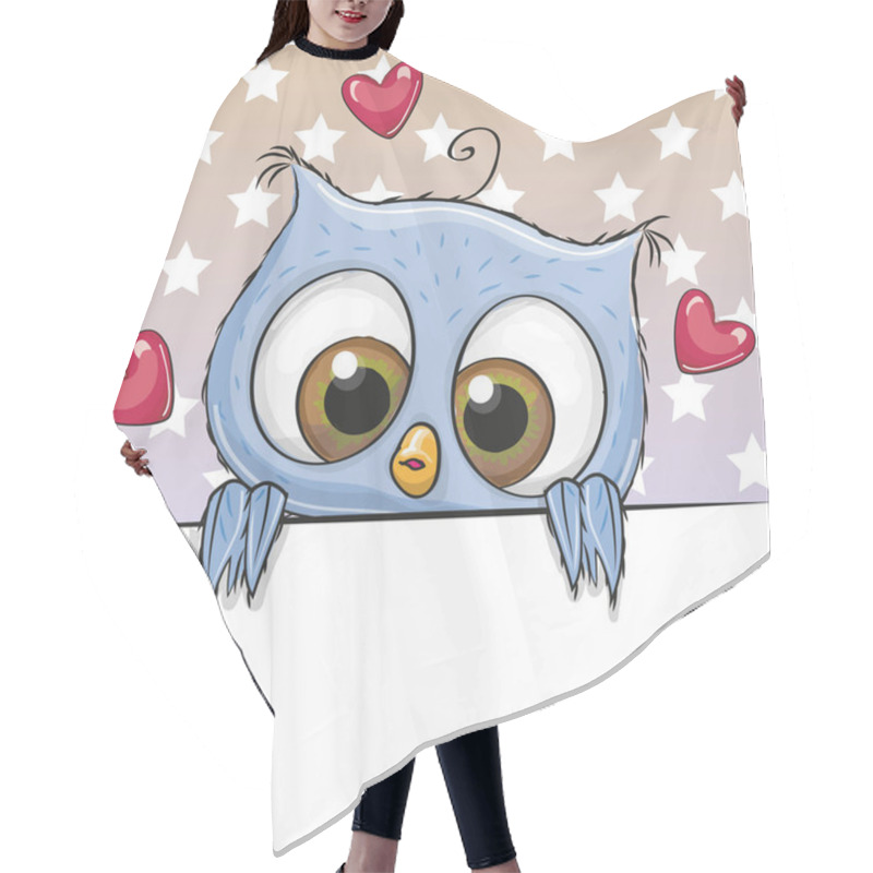 Personality  Cute Cartoon Owl Girl Is Holding A Placard Hair Cutting Cape