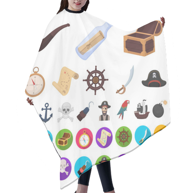 Personality  Pirate, Sea Robber Cartoon,flat Icons In Set Collection For Design. Treasures, Attributes Vector Symbol Stock Web Illustration. Hair Cutting Cape