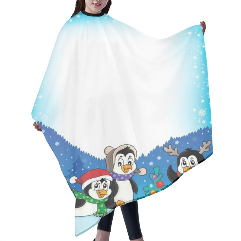 Personality  Christmas Penguins Thematic Frame 2 - Eps10 Vector Illustration. Hair Cutting Cape