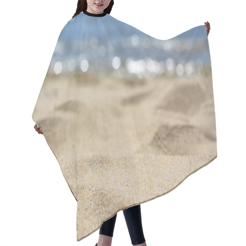 Personality  Sandy Beach Near Sea On Sunny Day, Closeup Hair Cutting Cape