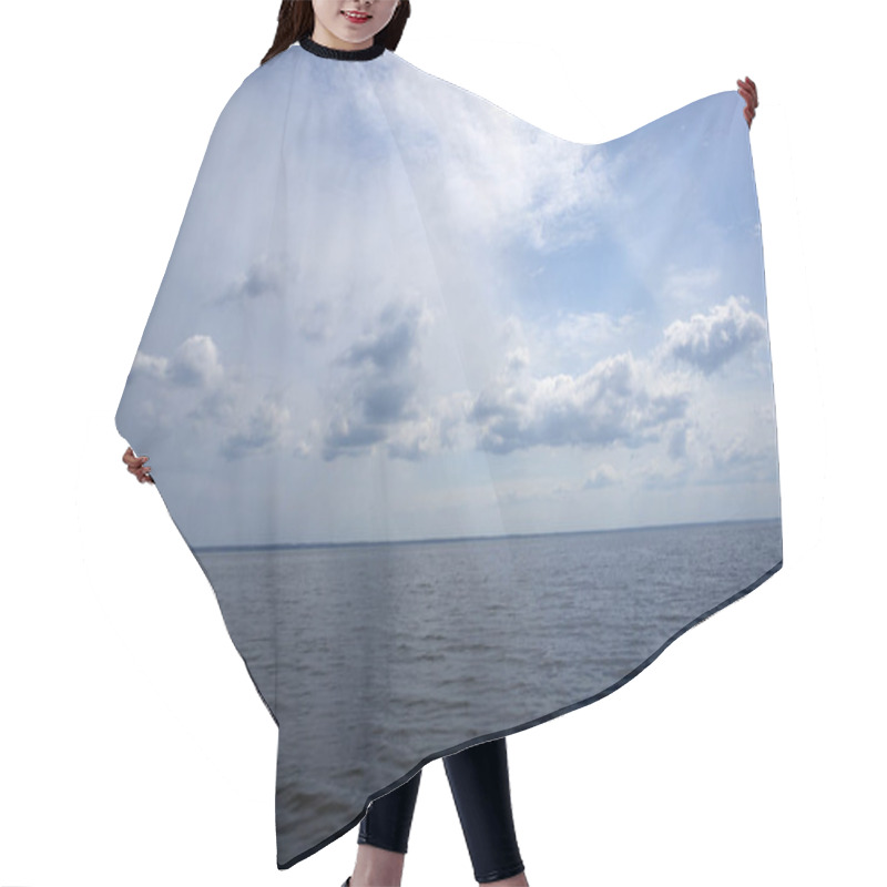 Personality  Beautiful Picturesque Seascape In Gentle Tones With Clouds And Coastline On The Horizon Hair Cutting Cape