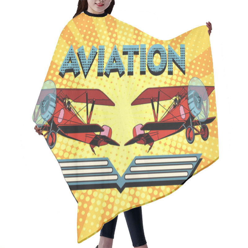 Personality  Retro Two-winged Plane Aviation Poster Hair Cutting Cape