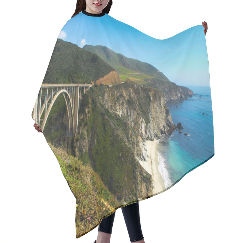 Personality  Bridge On Pacific Rocky Coast Of California Hair Cutting Cape