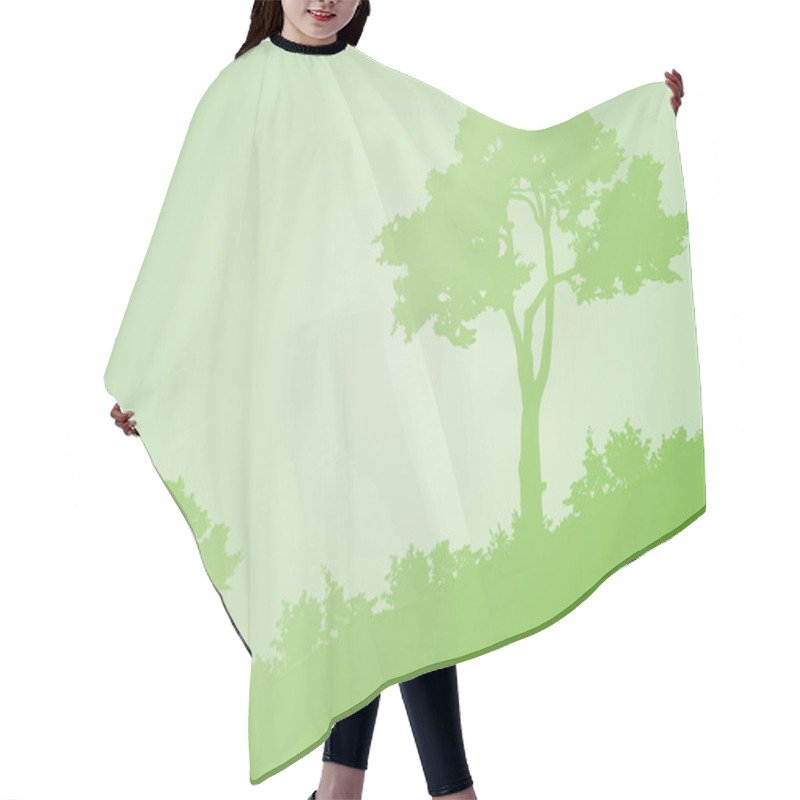 Personality  Horizontal Green Background With Silhouette Of Trees Hair Cutting Cape