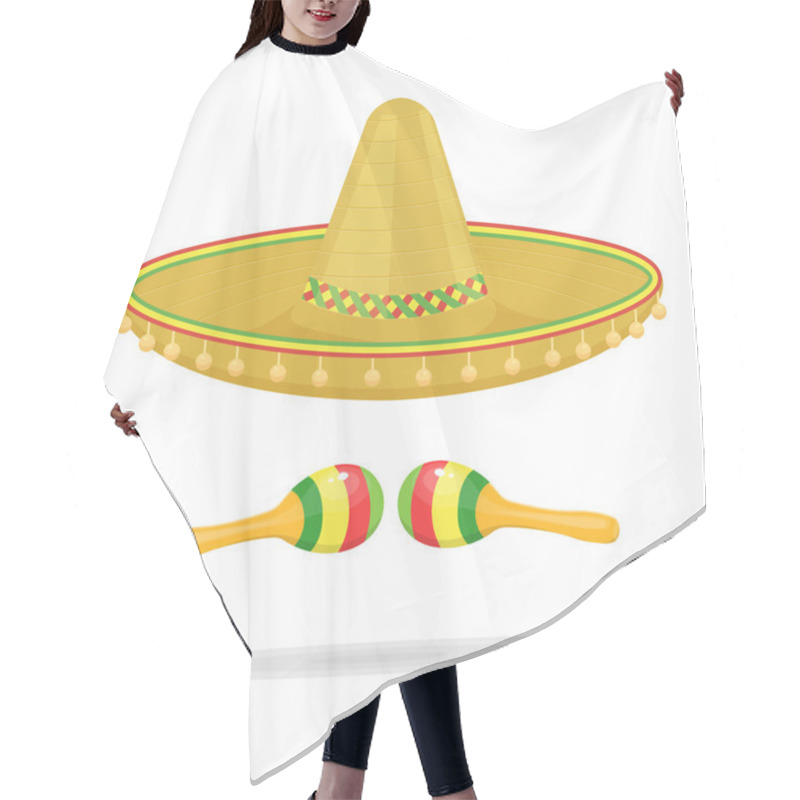 Personality  Mexican Sombrero With Maracas Vector Illustration Isolated On White Background Hair Cutting Cape