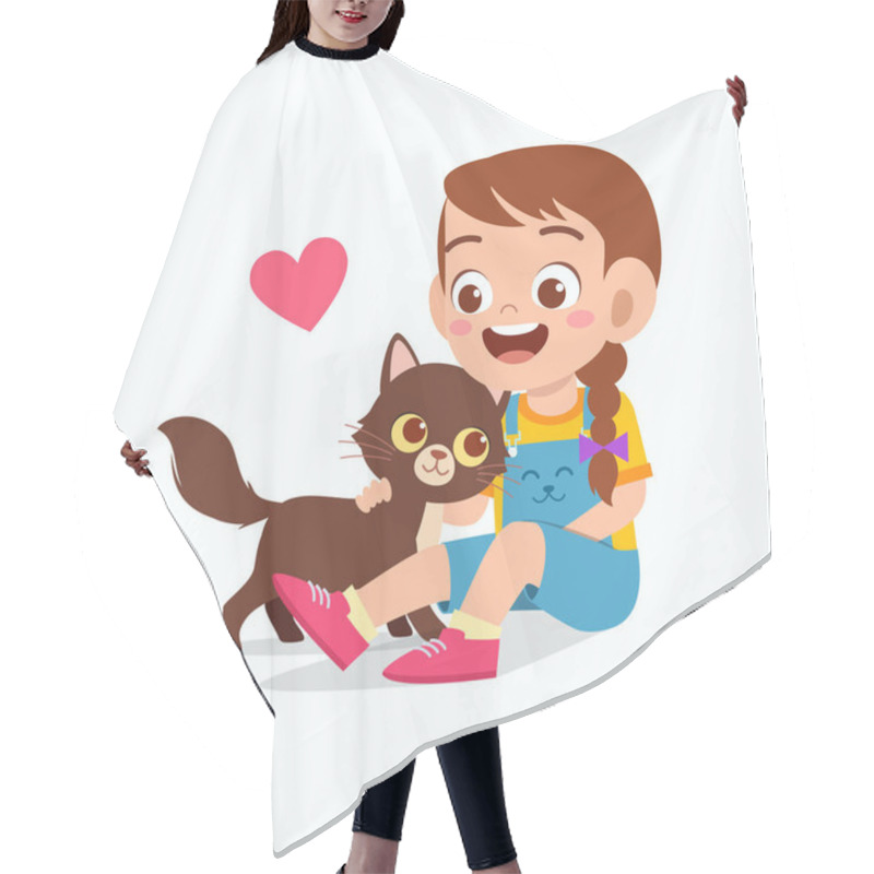 Personality  Happy Cute Little Kid Girl Play With Pet Cat Hair Cutting Cape