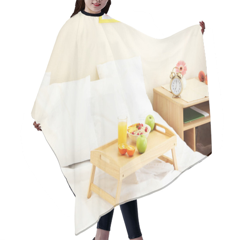 Personality  Wooden Tray With Light Breakfast On Bed Hair Cutting Cape