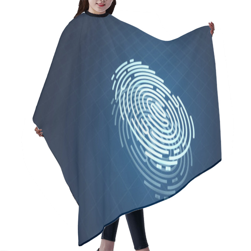 Personality  Finger Print On Blue Background. Security And Identify. Biometric Technology. 3d Illustration. Hair Cutting Cape