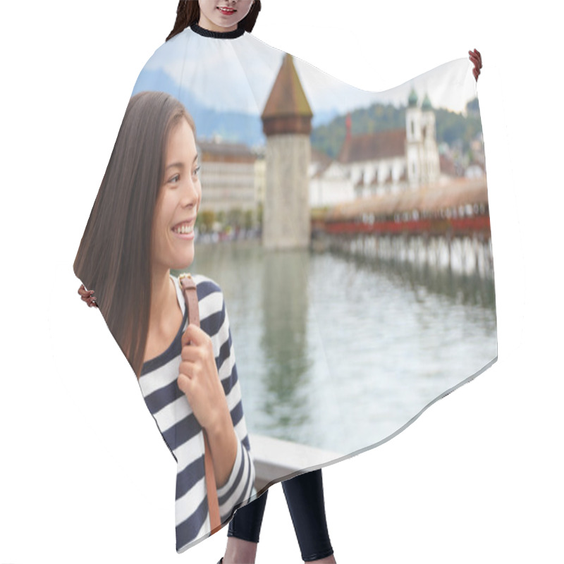 Personality  Woman Walking In City Of Lucerne Hair Cutting Cape