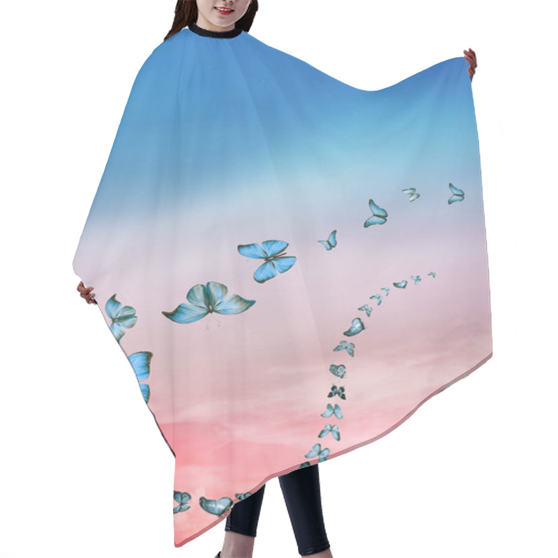 Personality  Romantic Sky Background With Butterflies Hair Cutting Cape