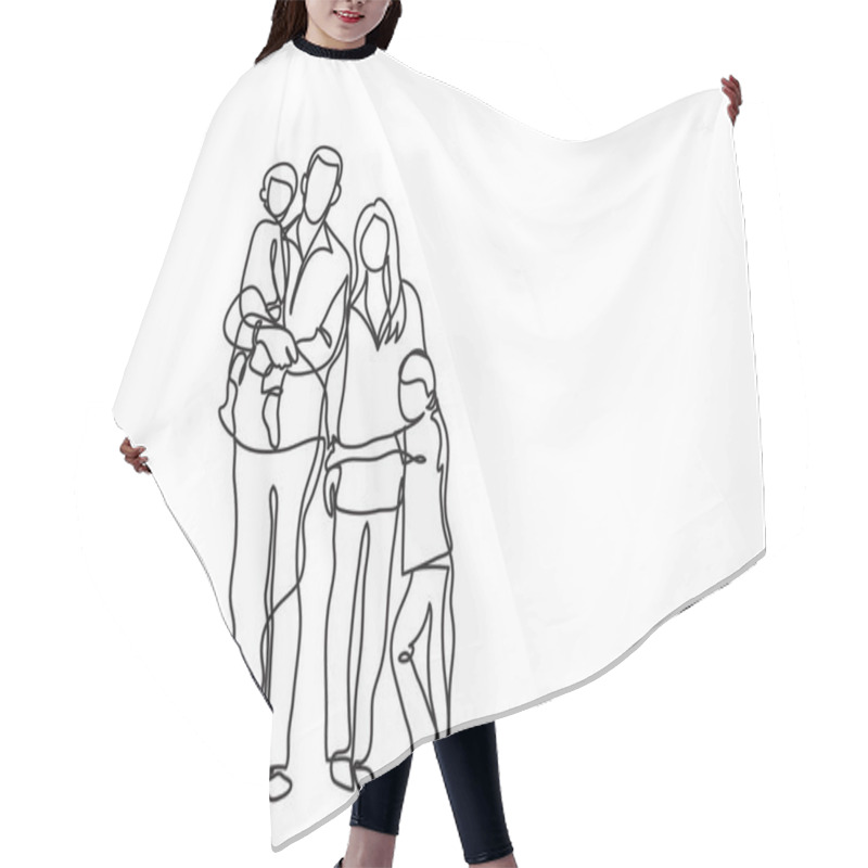 Personality  Continuous Line Drawing Of Family Standing Together Hair Cutting Cape