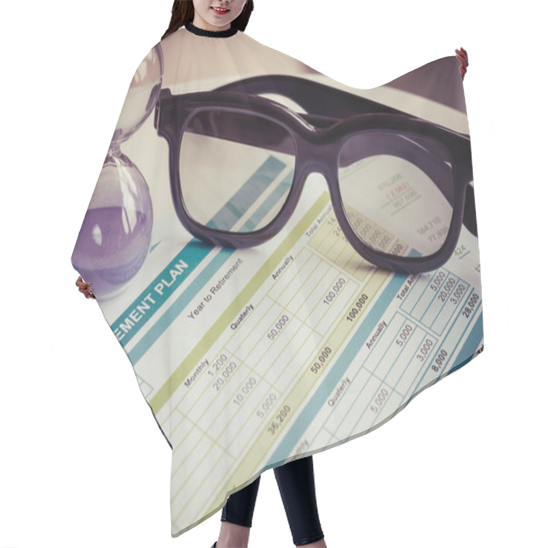 Personality  Retirement Planning With Glasses And Hourglass, Business Concept Hair Cutting Cape