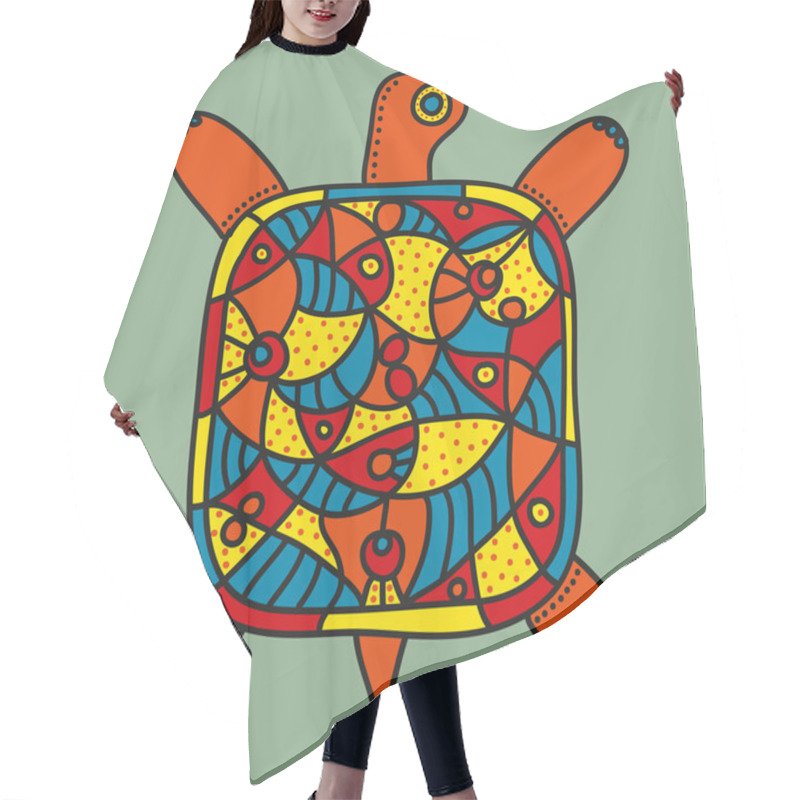 Personality  Bright  Hand Drawn Decorative Turtle With Ornament On A Grey Background Hair Cutting Cape