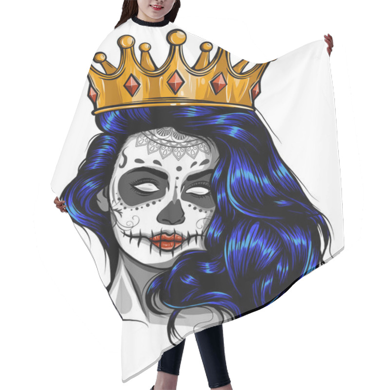 Personality  Skull Girl With A Crown. Vector Illustration Design Hair Cutting Cape