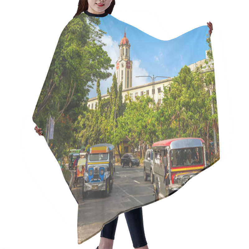 Personality  Street View Of Manila With Jeepney And Clock Tower Hair Cutting Cape