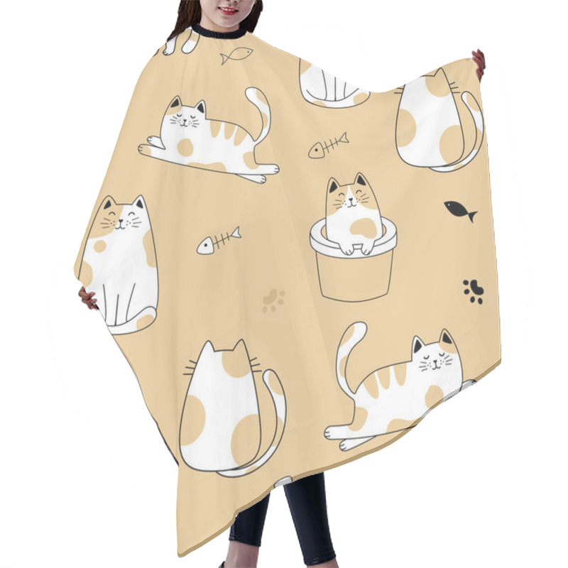 Personality  Seamless Pattern With Cute Cats . Creative Kids Hand Drawn Texture Vector Illustration Hair Cutting Cape