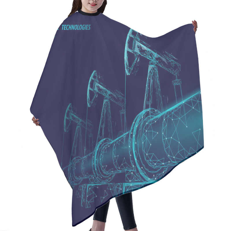 Personality  Oil Pipeline Low Poly Business Concept. Finance Economy Polygonal Petrol Production. Petroleum Fuel Industry Transportation Line Connection Dots Blue Vector Illustration Hair Cutting Cape