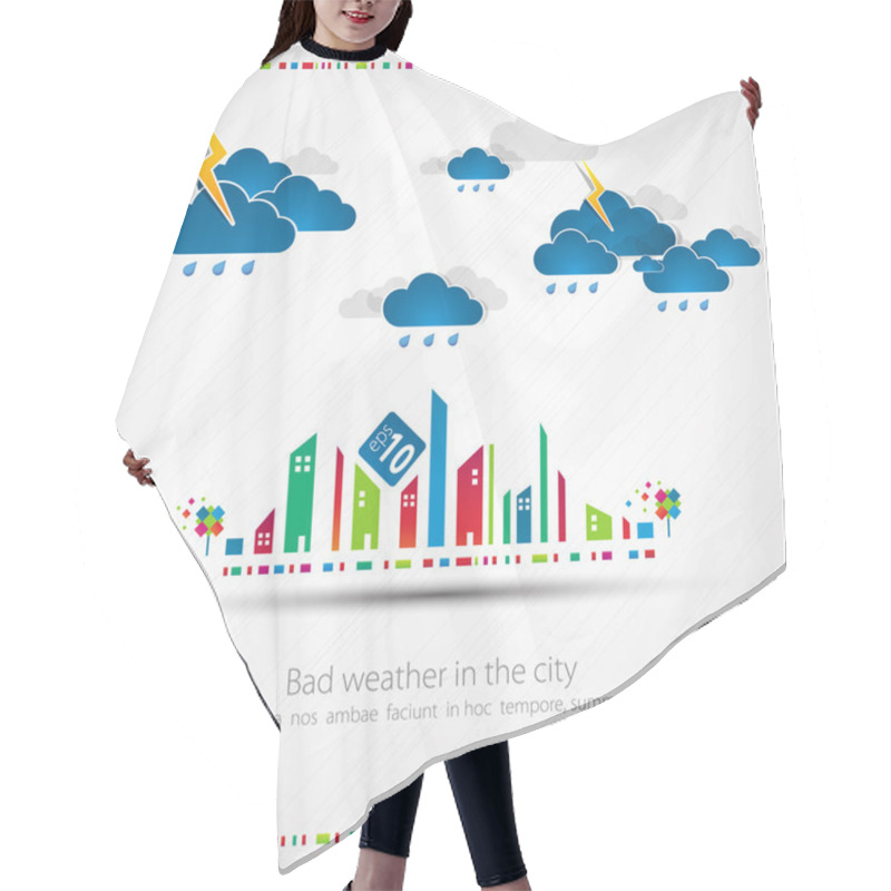 Personality  Funny City Theme Background With Rain. Hair Cutting Cape