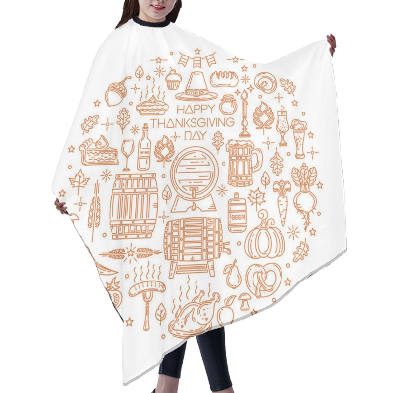 Personality  Happy Thanksgiving Day Line Icon Set Hair Cutting Cape