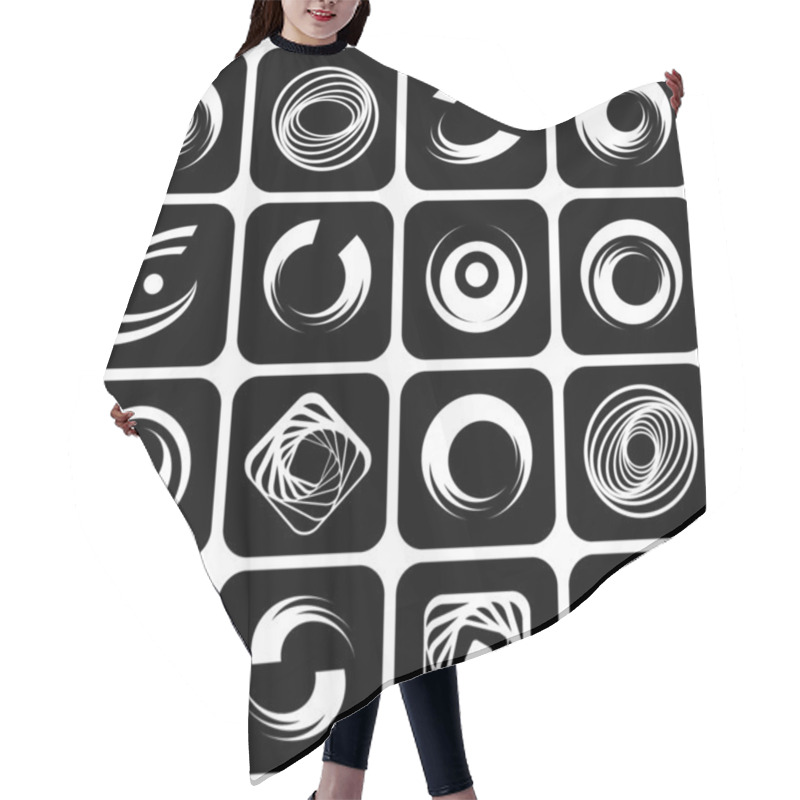 Personality  Design Elements Set. Abstract Icons With Spiral Motion. Hair Cutting Cape