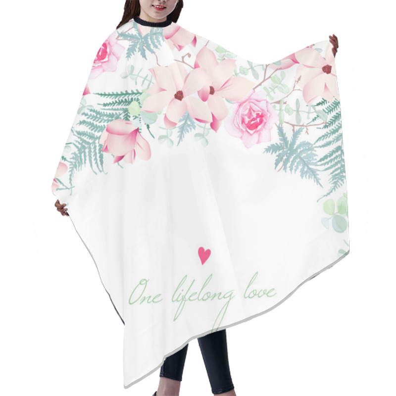 Personality  Wedding Magnolia And Rose Flowers Vector Card Hair Cutting Cape